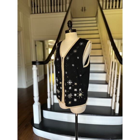 Vintage 80s 90s Snowflake Sweater Zip Vest Fall Winter Christmas Party Festive - Picture 8 of 14